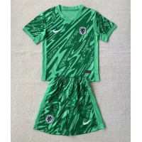 Camisa de Futebol Holanda Goleiro Equipamento Principal Infantil Europeu 2024 Manga Curta (+ Calças curtas)